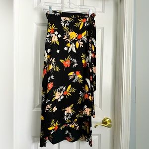Black floral wrap skirt